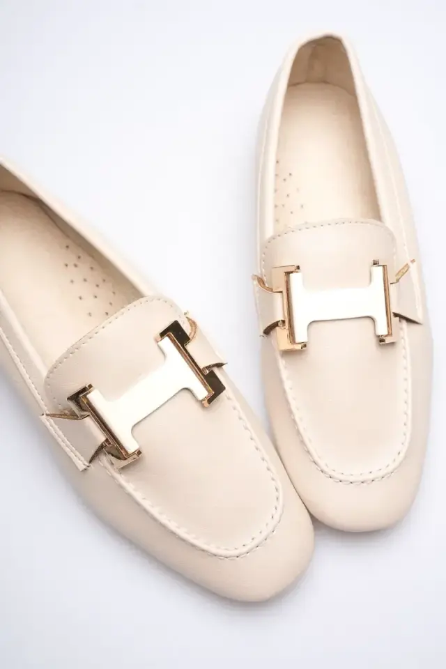 BUCCA Kadın Krem Metal Tokalı Loafer Ayakkabı BUCCA27MS05B