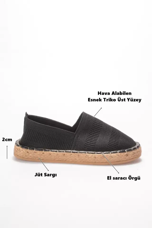 Kadın Siyah Triko Jüt Sargı El Yapımı Espadril TR44MY01A