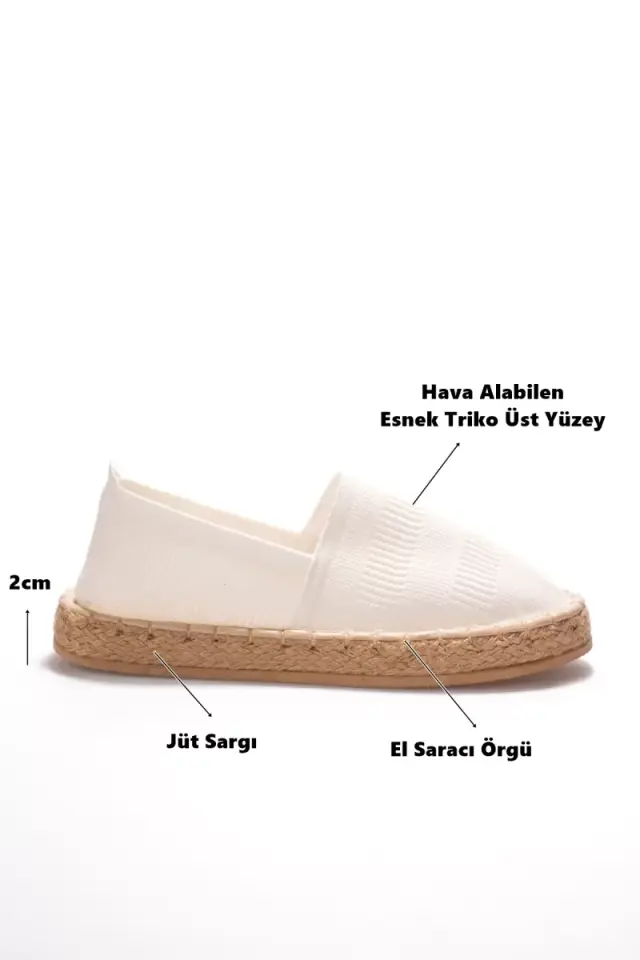 Kadın Beyaz Triko Jüt Sargı El Yapımı Espadril TR44MY01B