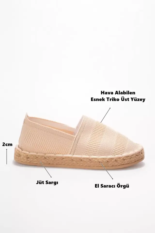 Kadın Bej Triko Jüt Sargı El Yapımı Espadril TR44MY01C