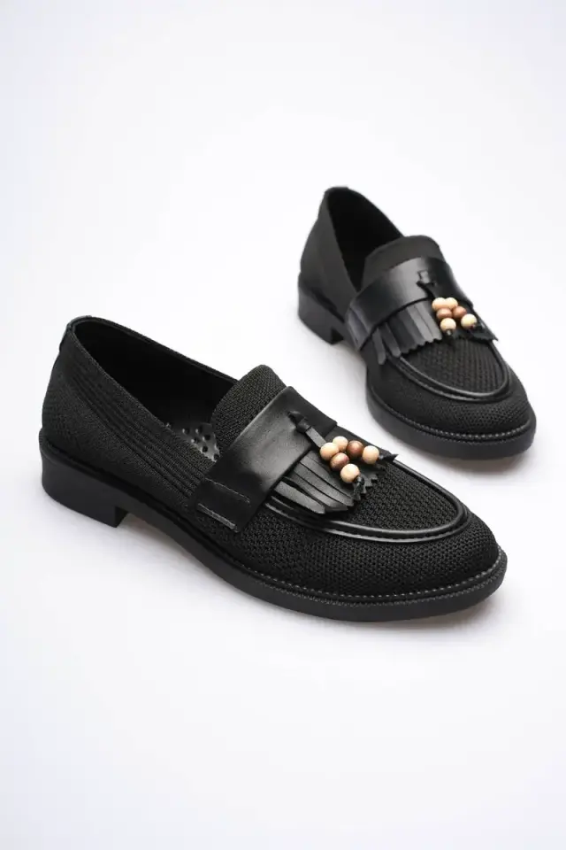 BUCCA Kadın Siyah Dokulu Püskül Detaylı Günlük Loafer Ayakkabı BUCCA30MS01A