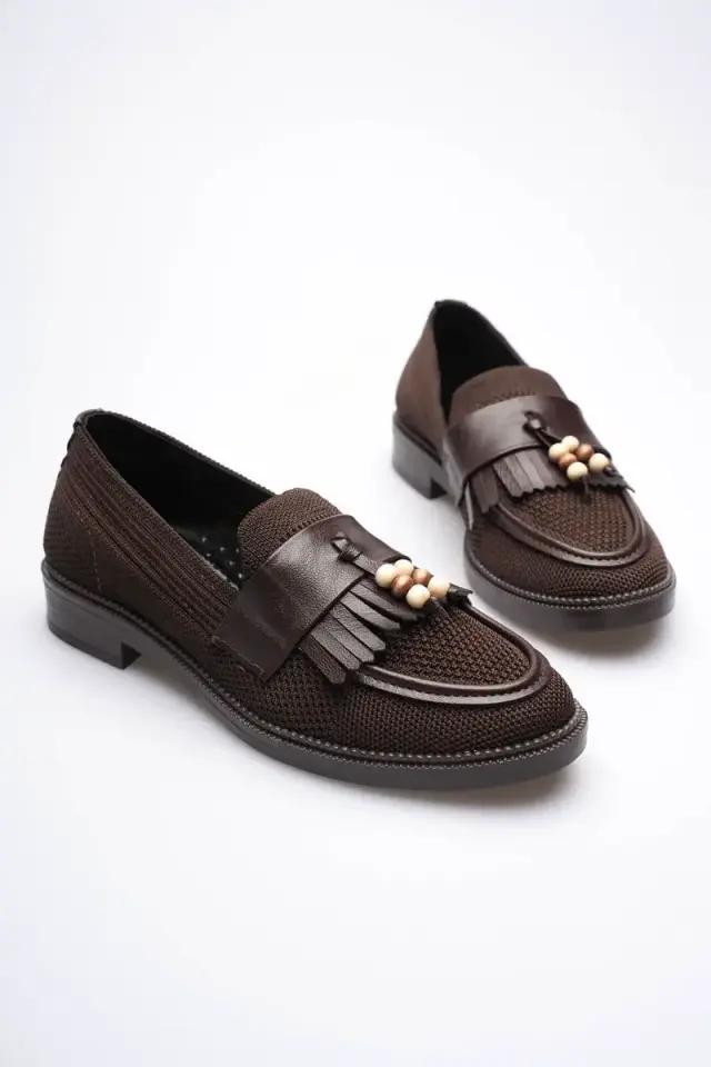 BUCCA Kadın Kahverengi Dokulu Püskül Detaylı Günlük Loafer Ayakkabı BUCCA30MS01C