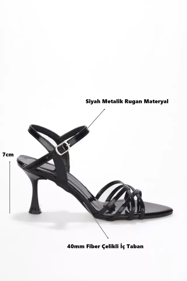 Kadın Siyah Metalik Rugan 7cm İnce Topuklu Abiye Ayakkabı TR45MY01A