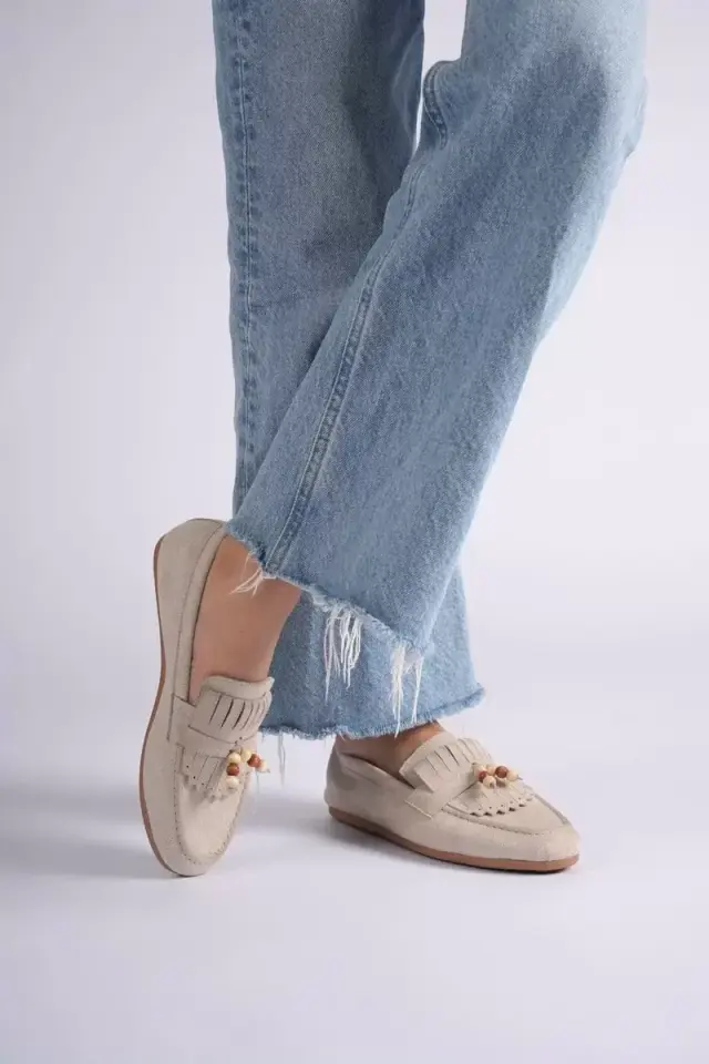Kadın Bej Süet Günlük Loafer Ayakkabı  BUCCA19MS03B