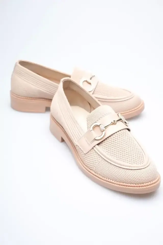 Bej Kadın Metal Tokalı Günlük Loafer Ayakkabı BUCCA30MS02B