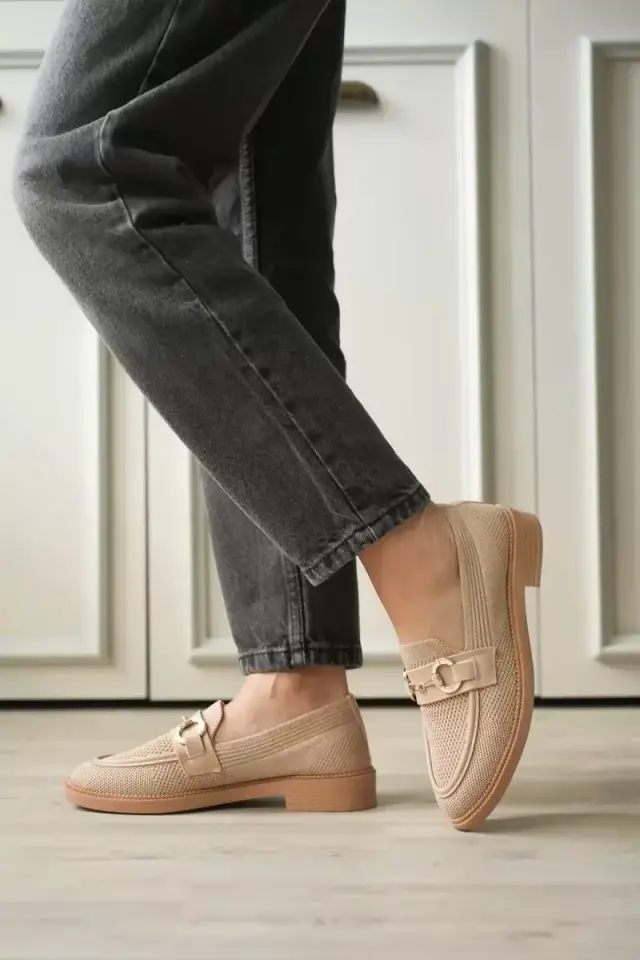 Bej Kadın Metal Tokalı Günlük Loafer Ayakkabı BUCCA30MS02B