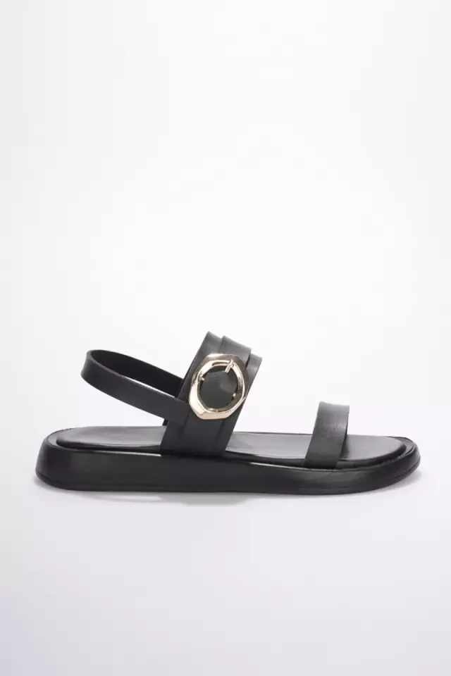 Kadın Siyah 2cm Topuk Boyu Yazlık Rahat Sandalet TR27MY05A
