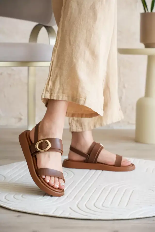 Kadın Taba 2cm Topuk Boyu Yazlık Rahat Sandalet TR27MY05B